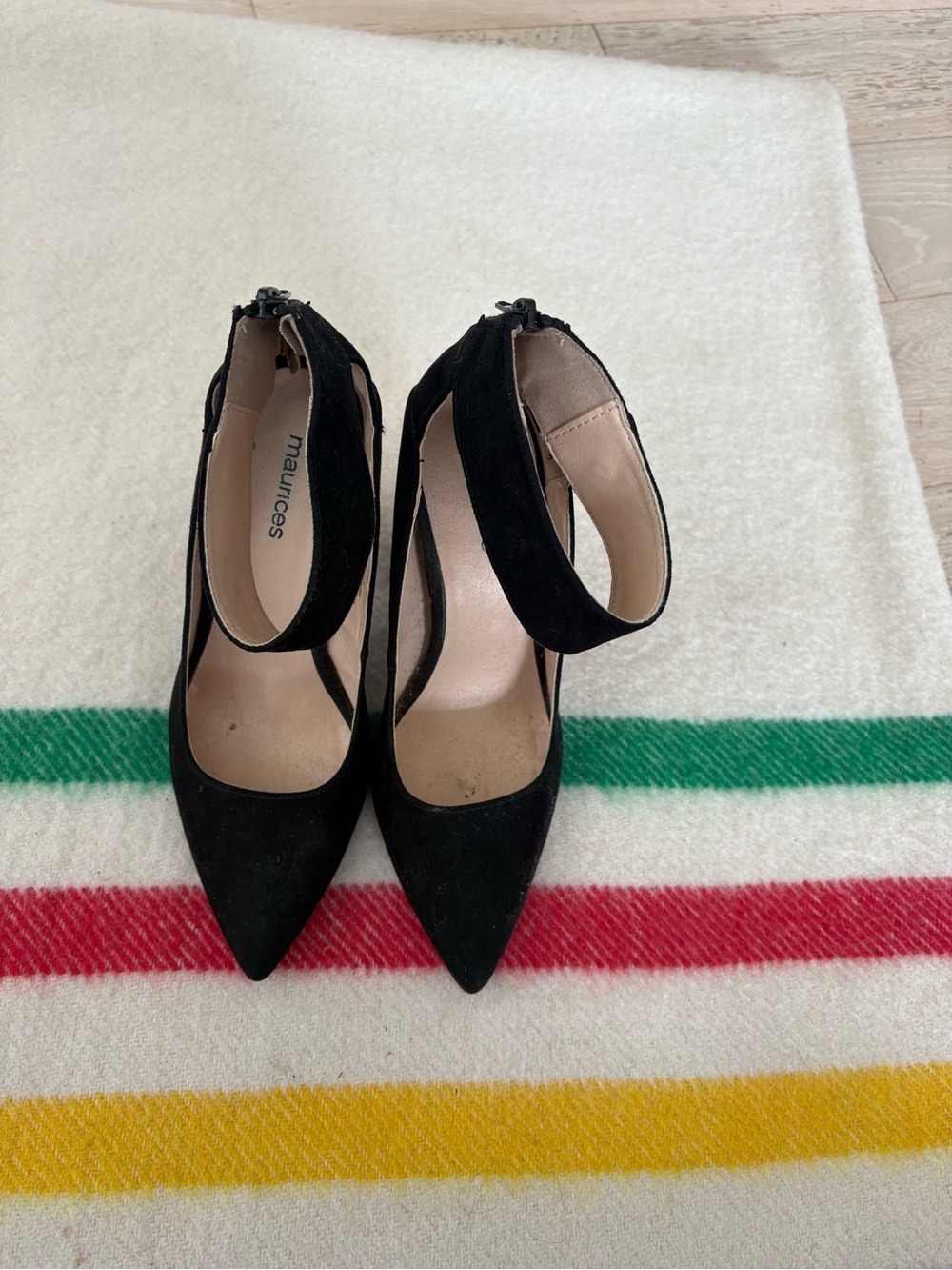 Maurices Black Suede Pointed-Toe Ankle-Strap Heels